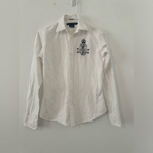 Ralph Lauren White Button Down Shirt with Black Emblem